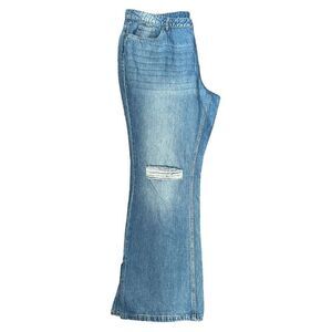 Venus Light Wash Distressed Holes In Knees Casual Flare Leg High Waist Jeans